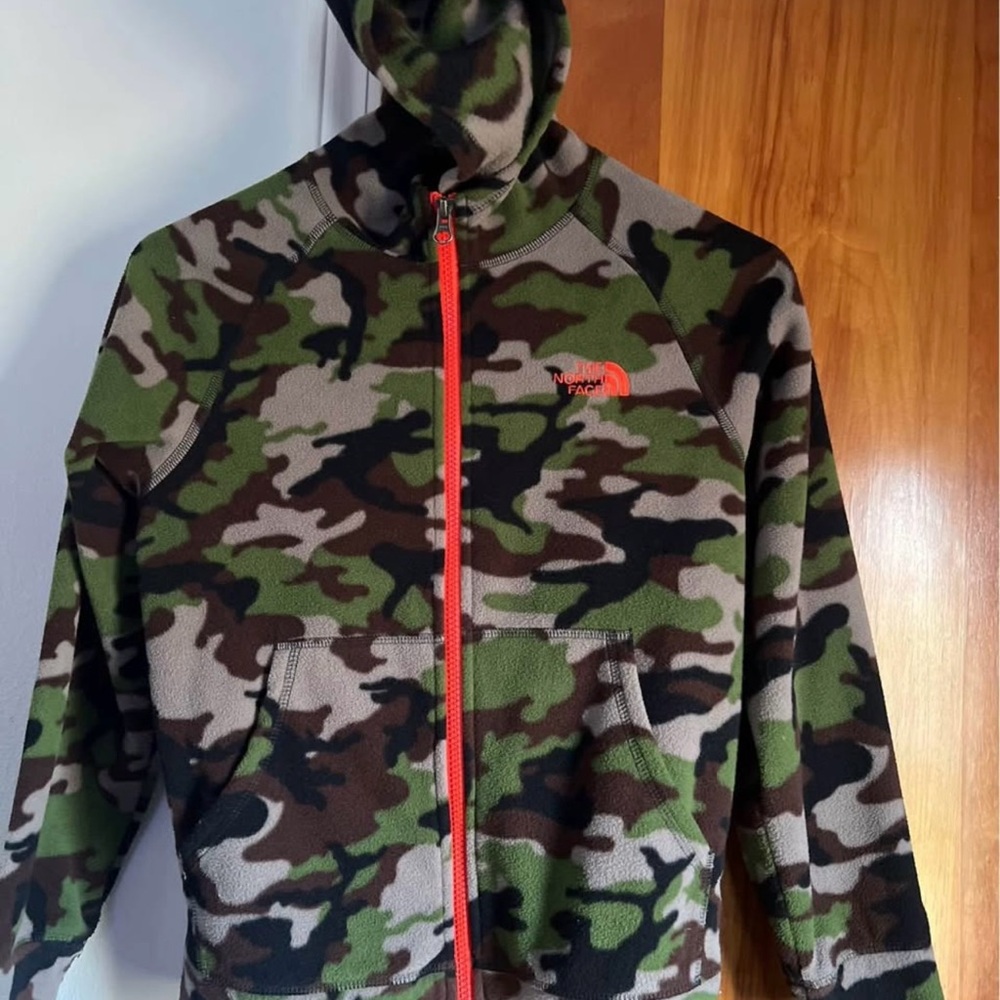 The North Face Kids Camo Puffer Jacket with Orange Accents